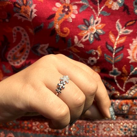 92.5 Sterling Silver Floral Pearl Adjustable Cocktail Ring